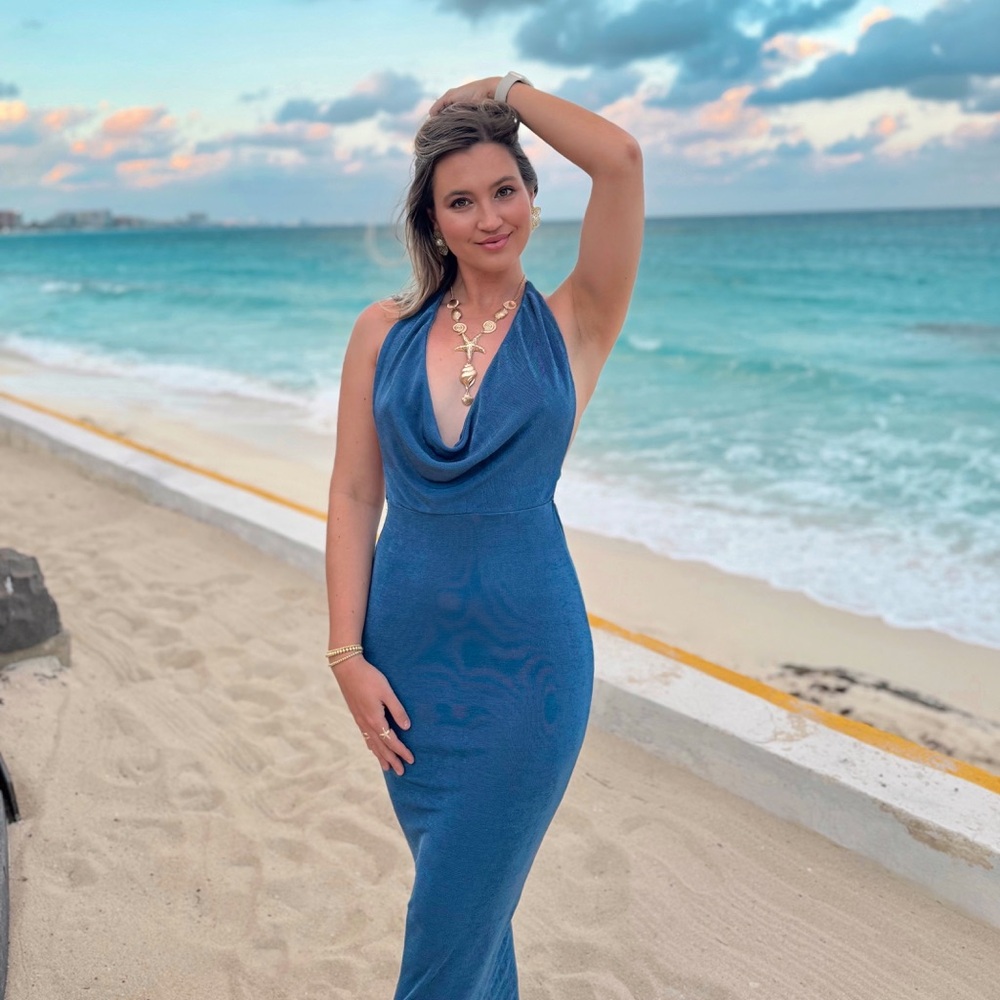 Elegant Blue Halter Dress